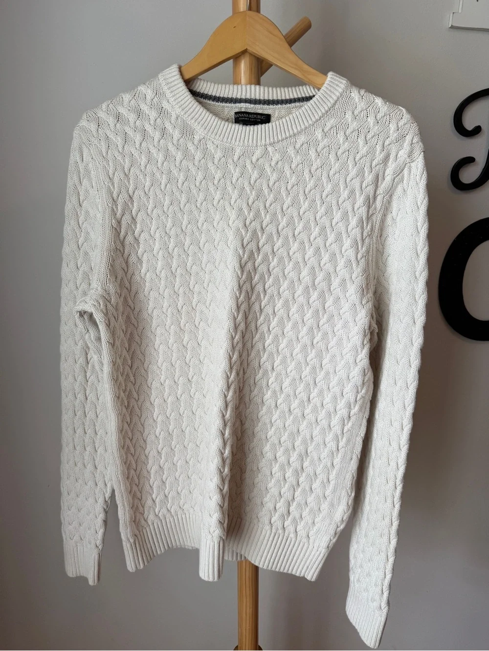 Banana Republic 100% Supima Cotton Fisherman Sweater Ivory Men’s Size Large
